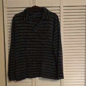 Karen Scott Black and Gray Striped Blouse
